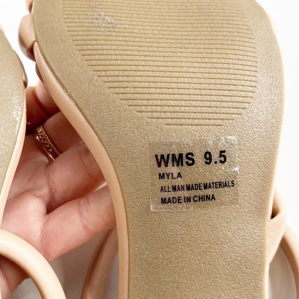 Dolce Vita Strappy Square Toe Myla Block Heel Sandals Tan Beige 9.5