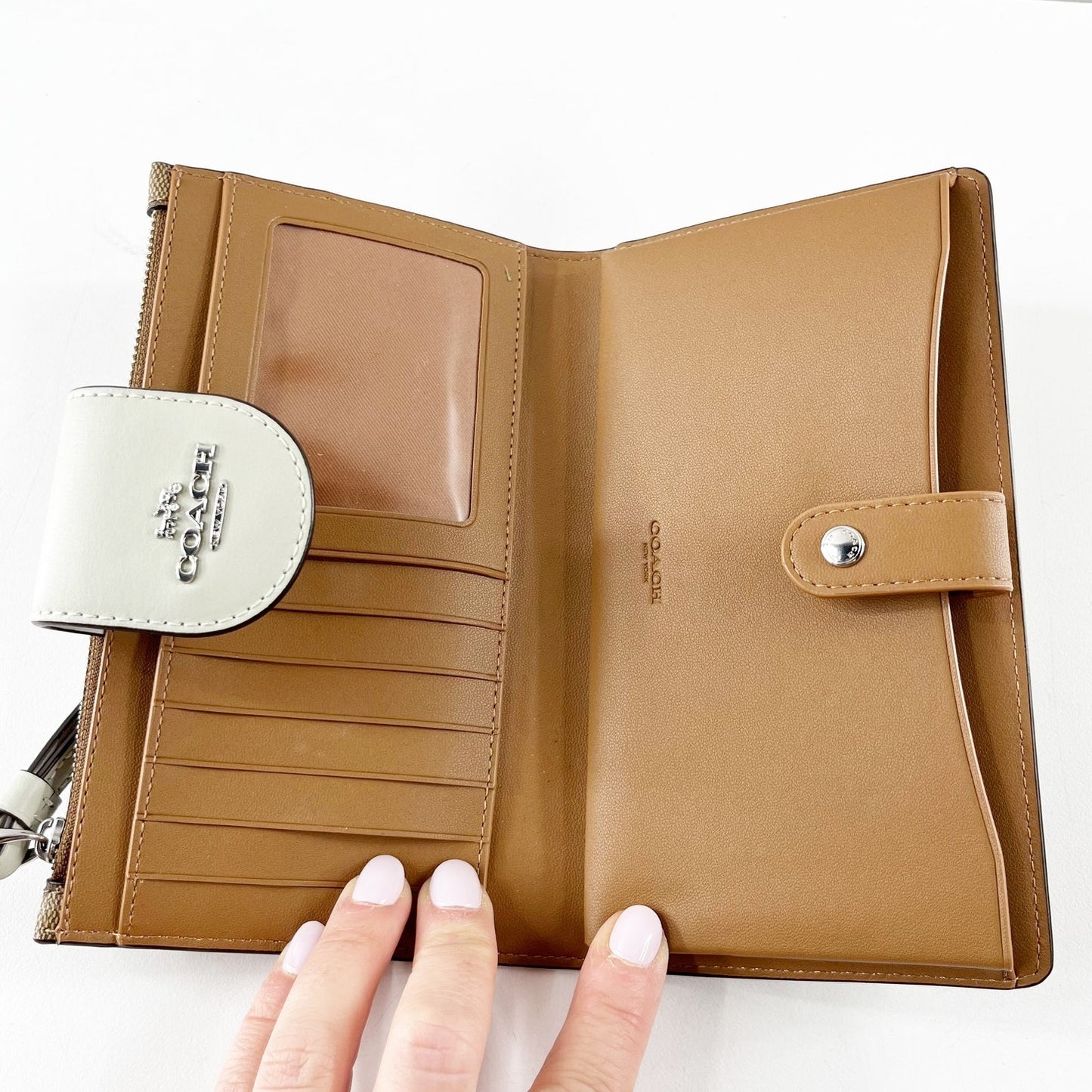 Coach Signature C Canvas Phone Tech Wallet Wristlet Brown Sage Green
