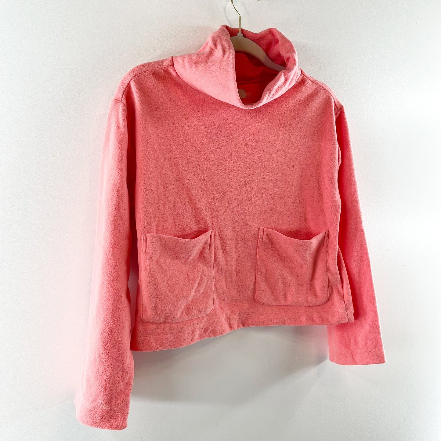 Dudley Stephens Long Sleeve Mock Neck Cropped Boxy Terry Fleece Pullover XS