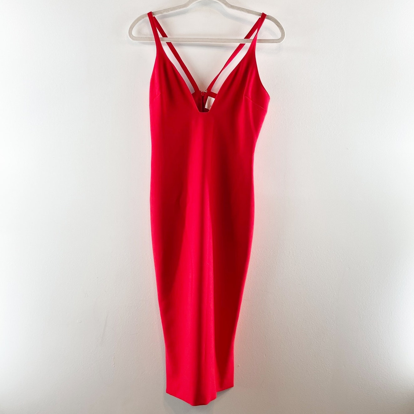 Cinq à Sept Sleeveless Plunging V-Neck Side Slit Slip Midi Dress Red US 8