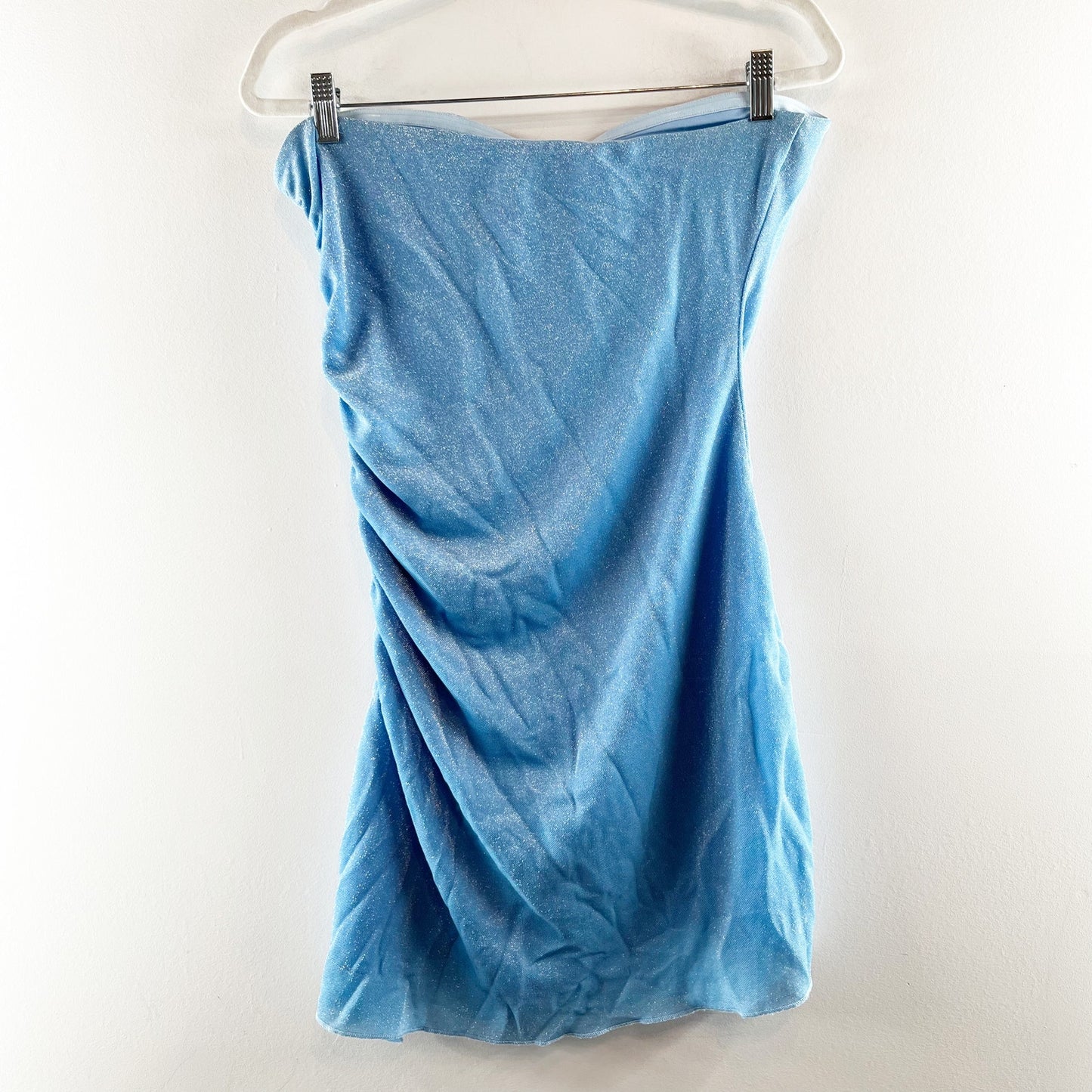 Princess Polly Donelli Ruched Metallic Mesh Strapless Mini Dress Baby Blue 12