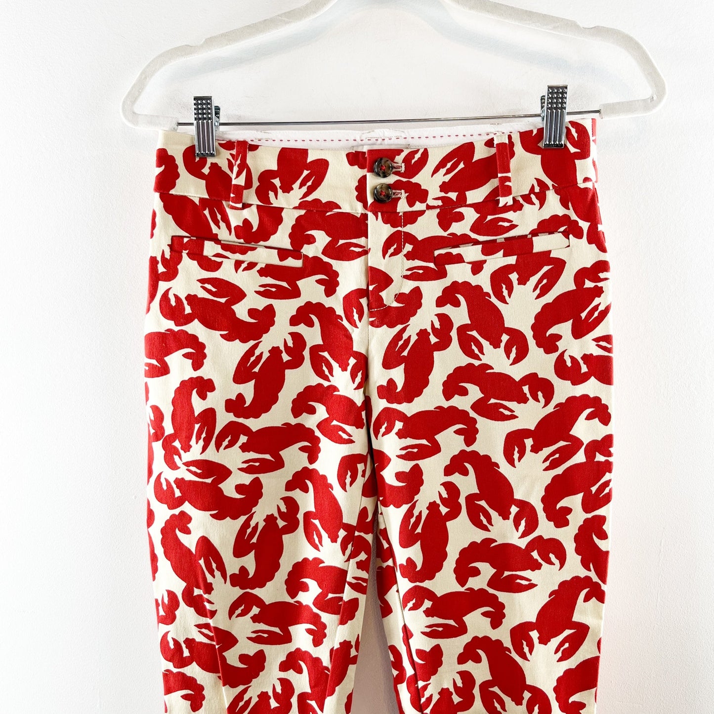 Anthropologie The Essential Slim Cropped Trouser Pants Lobster Print Red 0