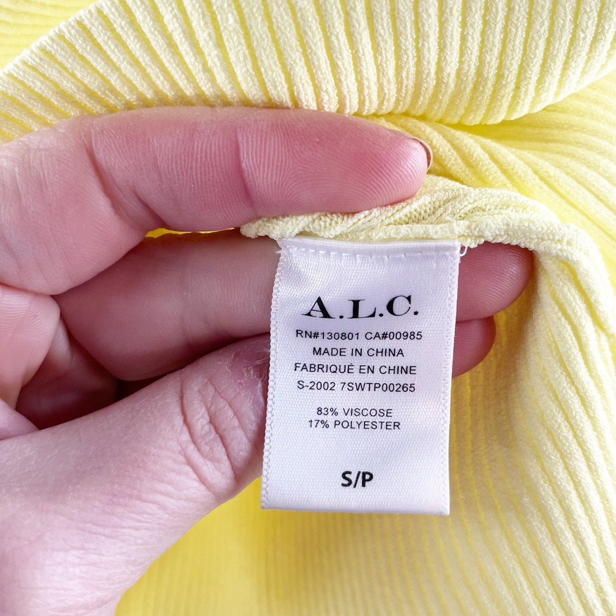 A.L.C Holley Ruffle Sleeve Ribbed Crewneck Short Sleeve Sweater Top Yellow Small