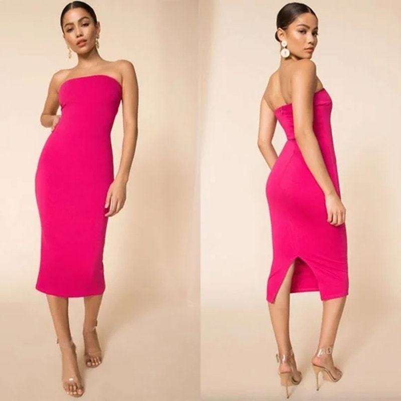 Superdown Lilian Strapless Tube Midi Dress Hot Pink Large