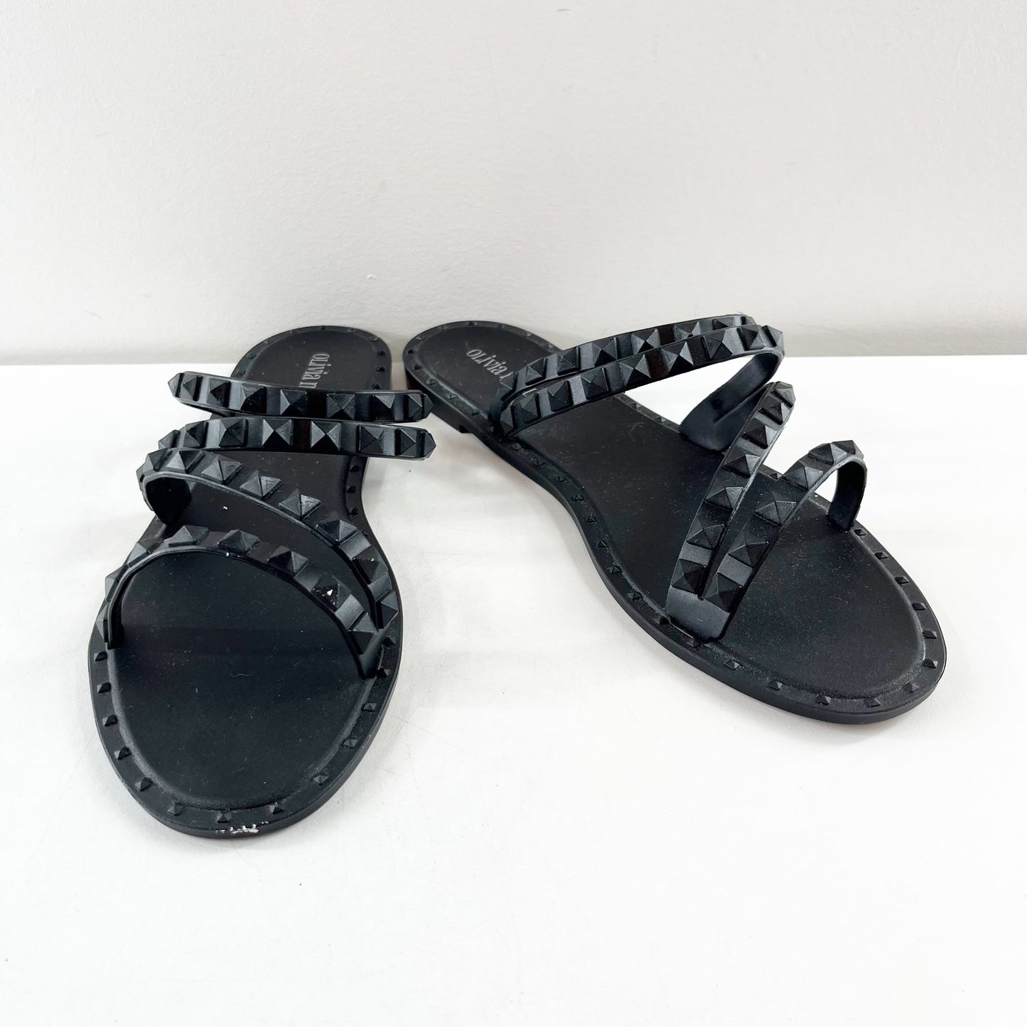 Olivia Miller Strappy Studded Slide Sandals Black 10