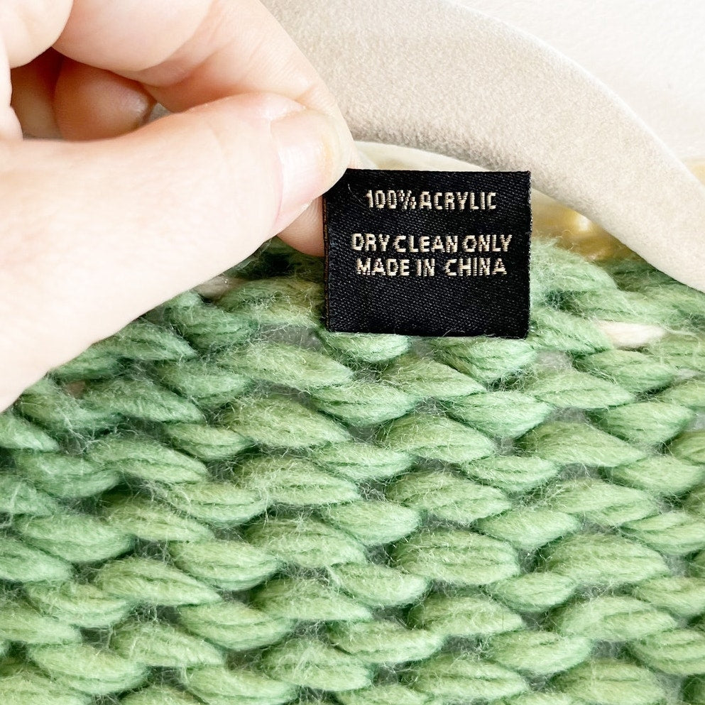 Saachi Anthropologie Hand Knit Chunky Cardigan Colorblock Sweater Green Pink O/S