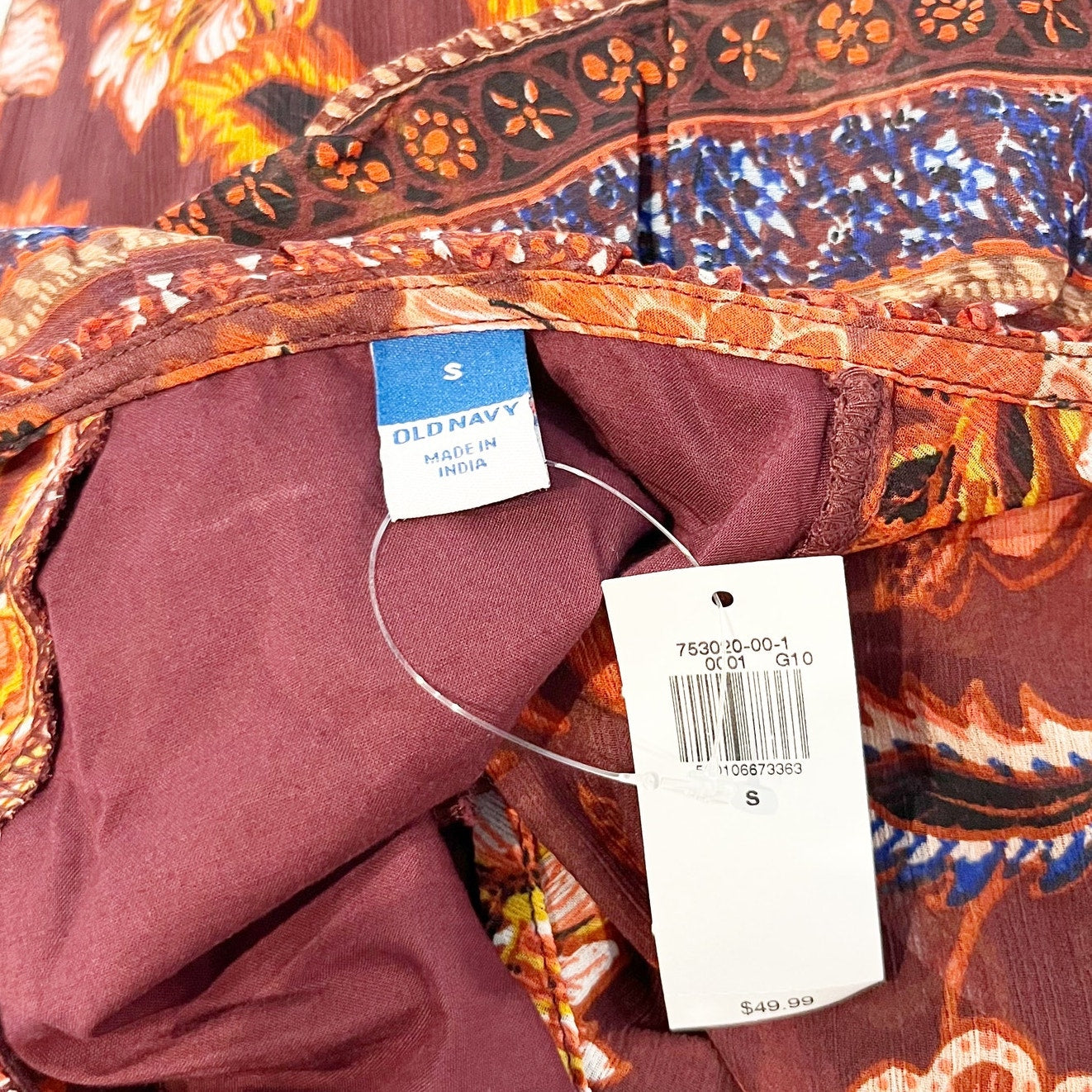 Old Navy Waist Defined Flutter Short Sleeve Floral Midi Dress Rust Red Small