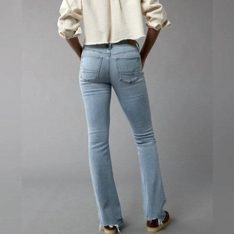 American Eagle High Rise Kick Boot Cut Jeans Light Wash Blue 16 Tall Long