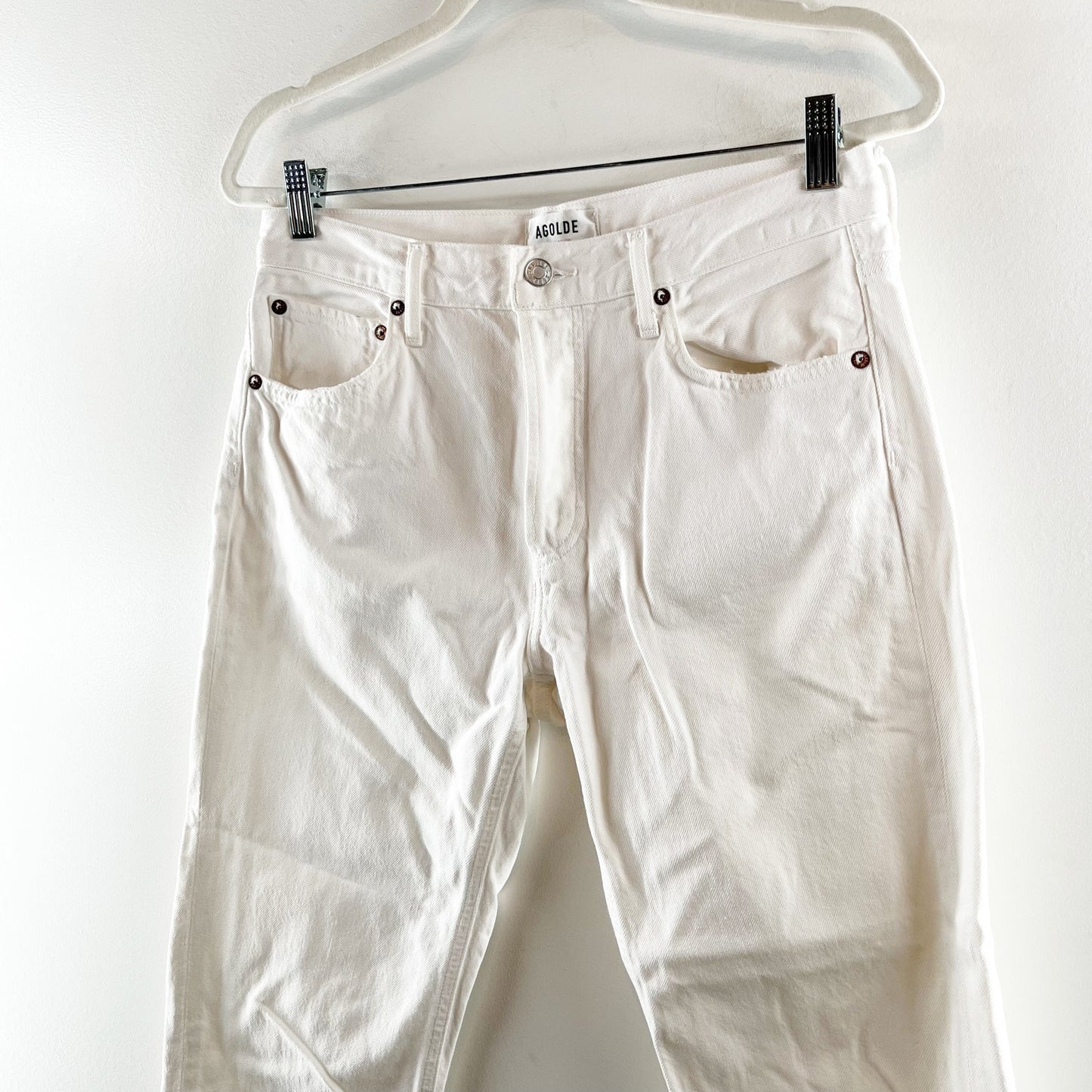 Agolde Parker High Rise Button Fly Crop Straight Leg Jeans White 27 / 4