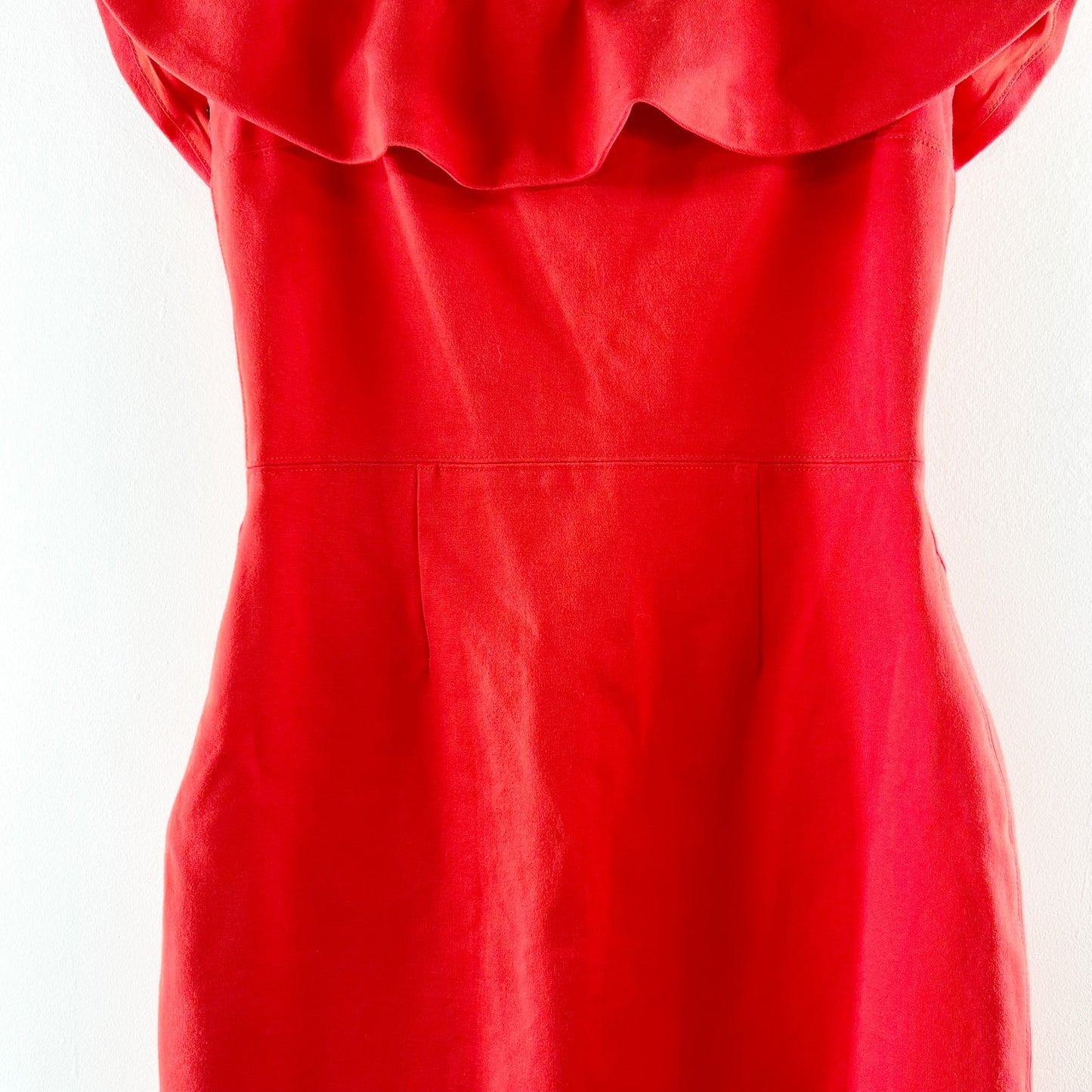 Babaton by Aritzia Emry Off The Shoulder Ruffle Trim Bodycon Mini Dress Red US 4