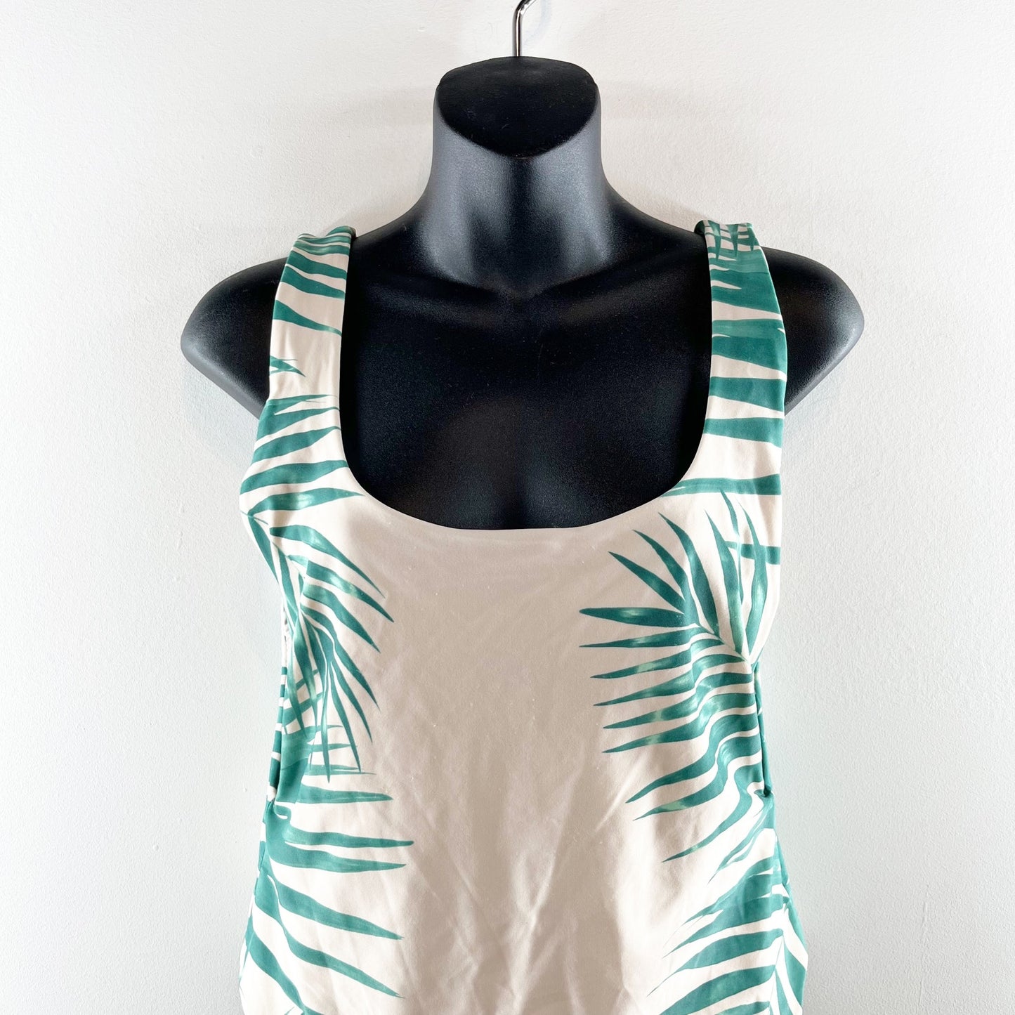 Aerie Tropical Palm Beach Print Super Scoop One-Piece Swimsuit Tan Green Large