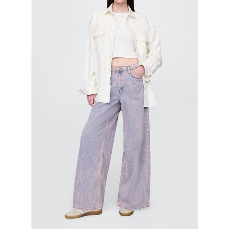 GAP Baggy Mid Rise Wide Leg Ultrasoft Denim Jeans Rose Mist Purple 14 / 32