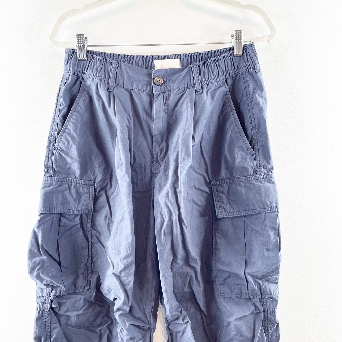 Anthropologie High Rise Baggy Cargo Parachute Pants Blue 28