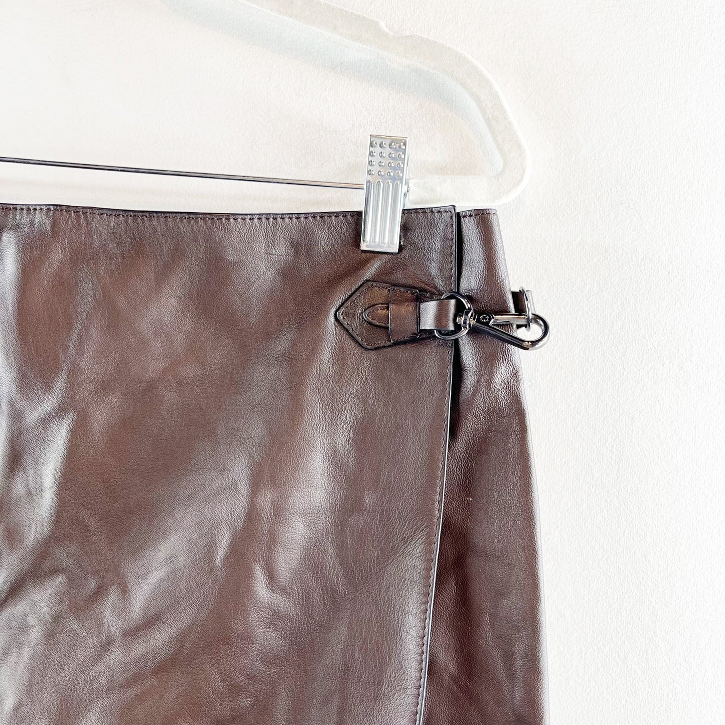 Massimo Dutti Nappa Leather Wrap Mini Skirt Skort Brown Large