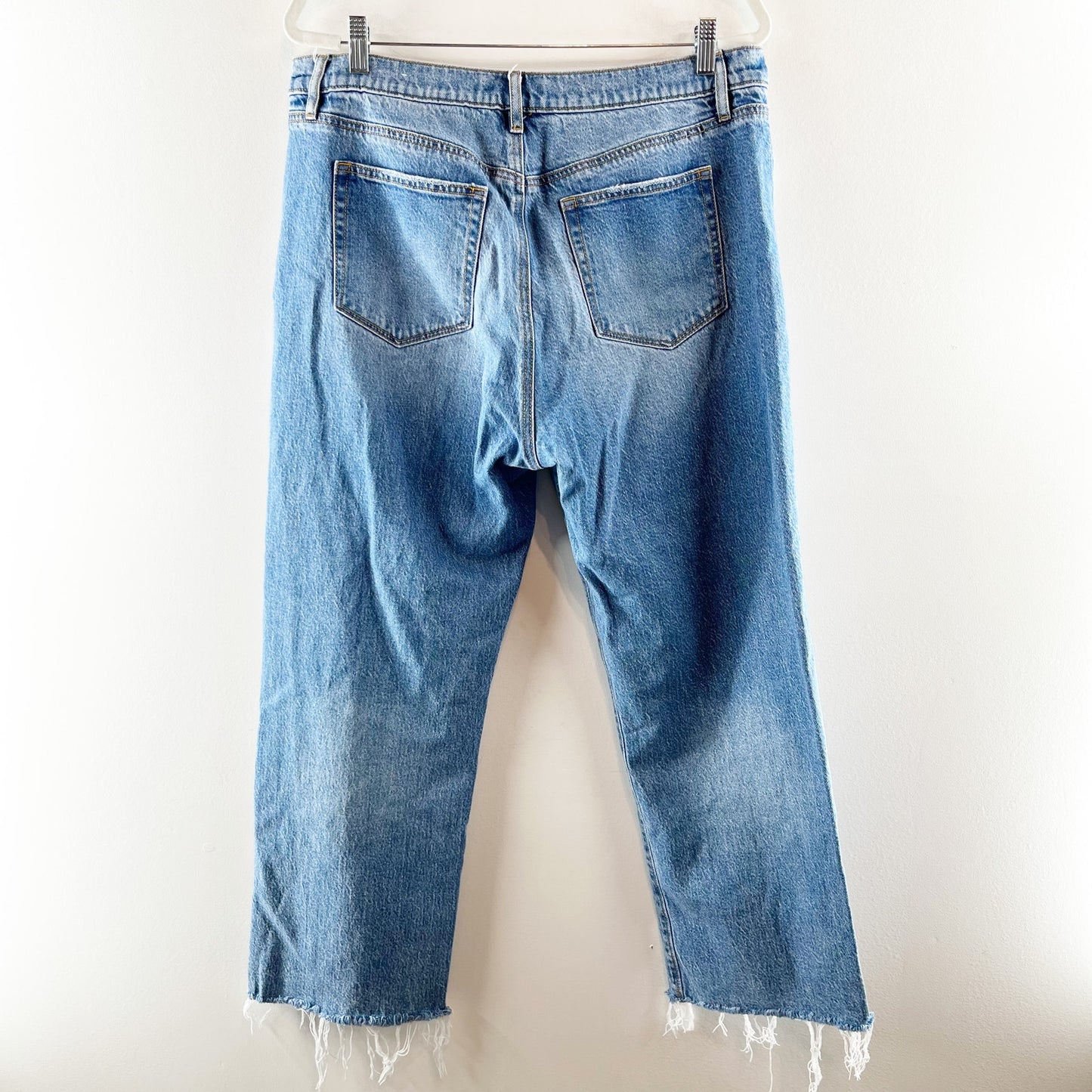 LOFT High Rise Straight Leg Raw Cut Hem Jeans Blue 14 / 32