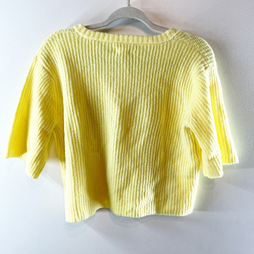 Aerie Short Sleeve Button Up Cardigan Sweater Crewneck Yellow XS