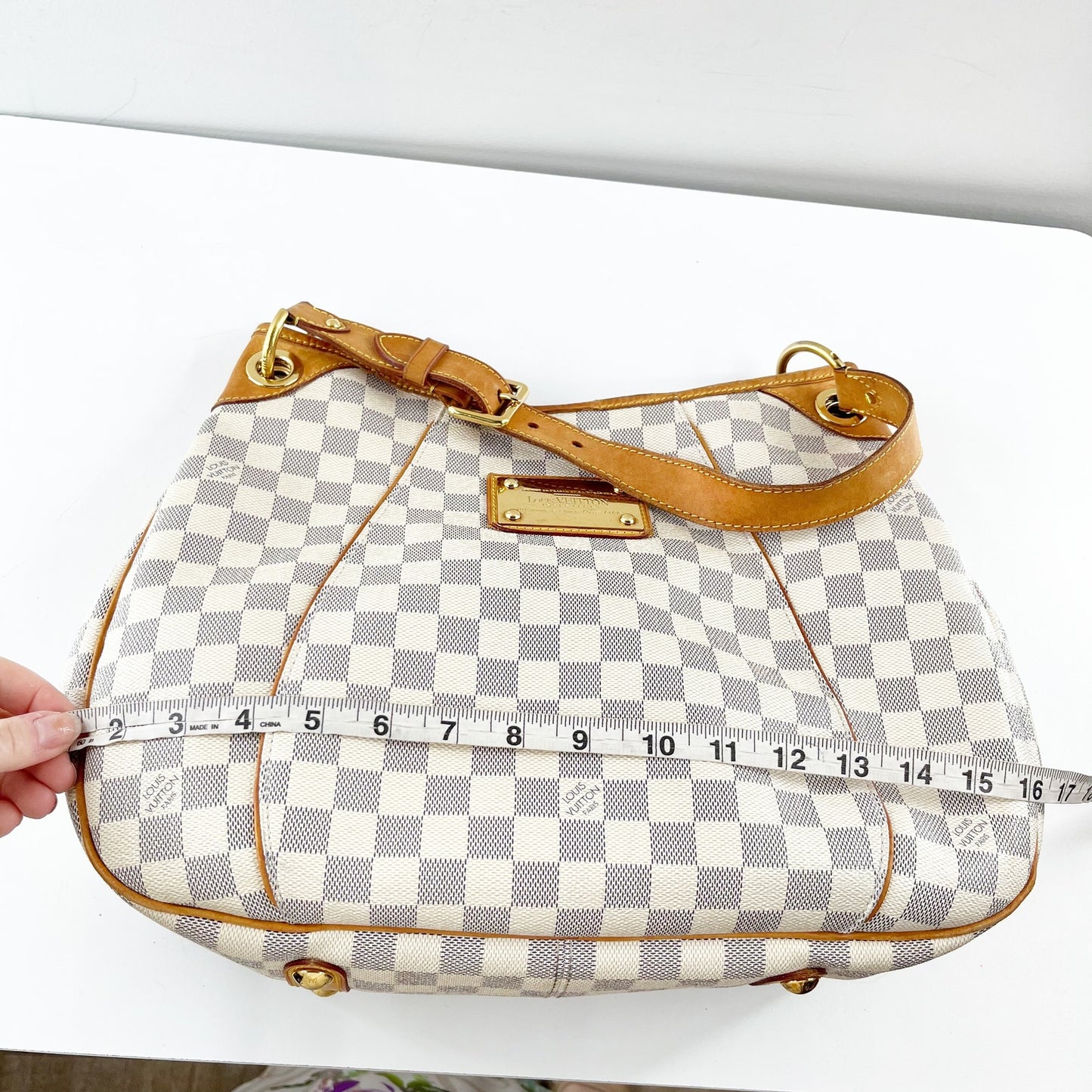 Louis Vuitton Galliera PM Damier Azur Canvas Shoulder Purse Bag White Cream