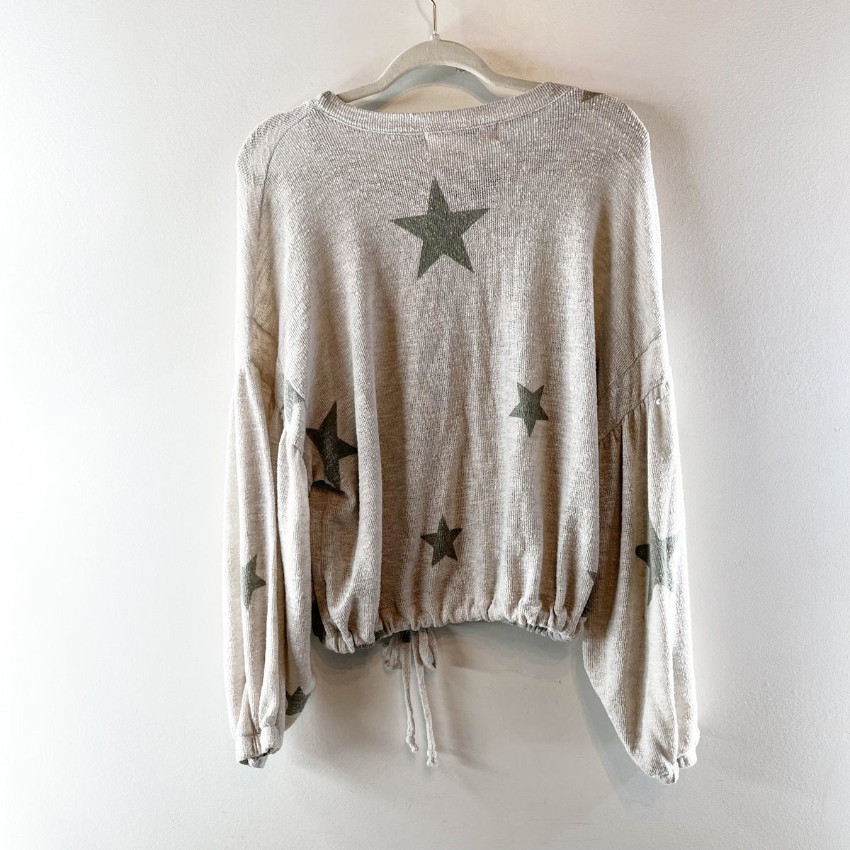Vintage Havana Long Sleeve Tie Hem Star Print Sweater Top Gray Medium