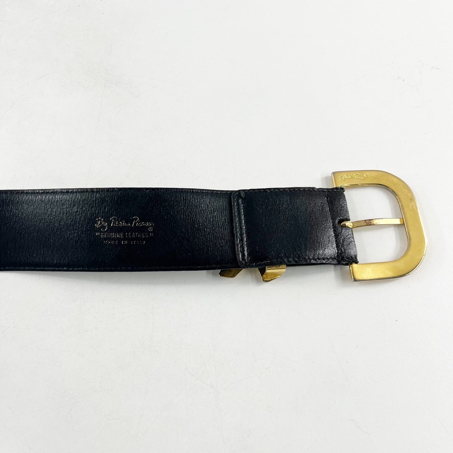 Paloma Picasso Leather Waist Belt Gold Buckle and X Detail