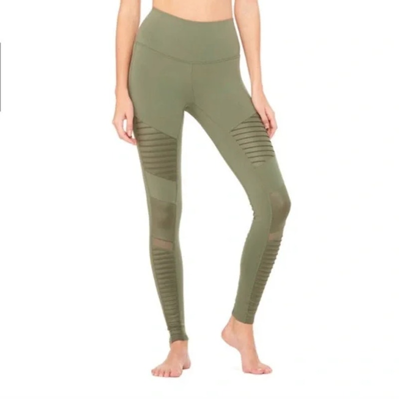 Alo Yoga Pull On High-Waisted Moto Leggings Jungle Green XS