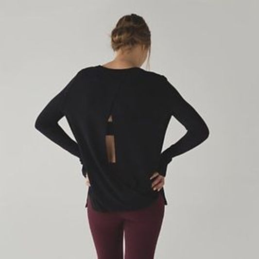 Lululemon Bring It Backbend Open Back Long Sleeve Pullover Sweater Black 8