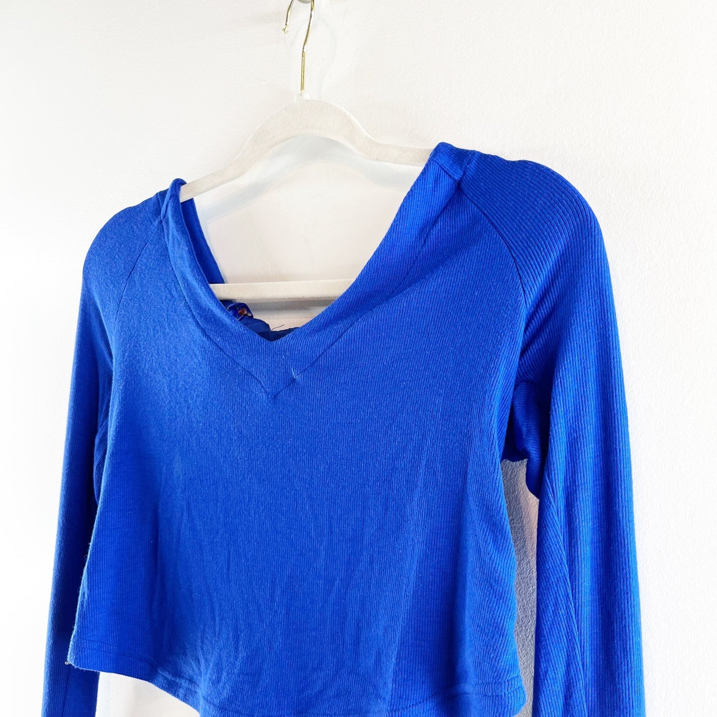 Free People Long Sleeve Looking Forward Back Cutout Tie Crop Top Blue Small