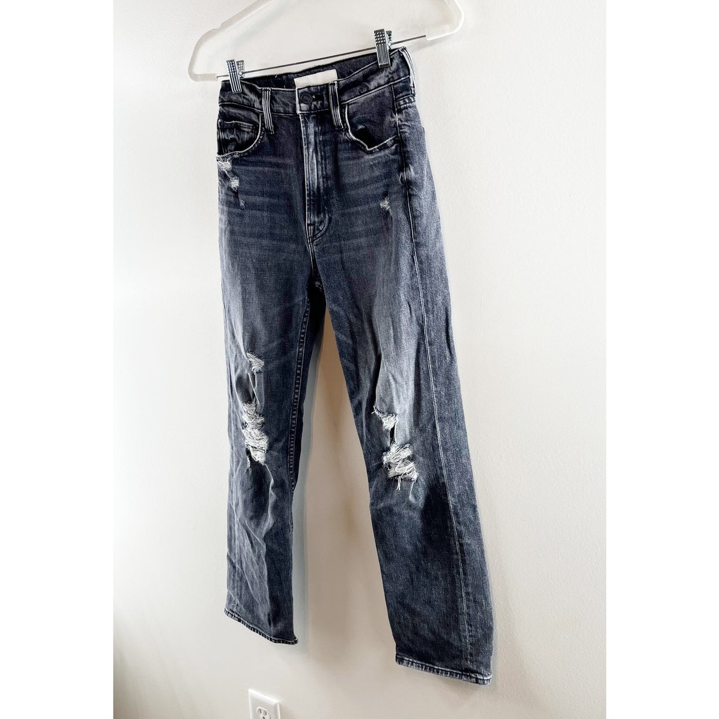 Mother High Waisted Rider Ankle Distressed Jeans After Midnight With Molly Black