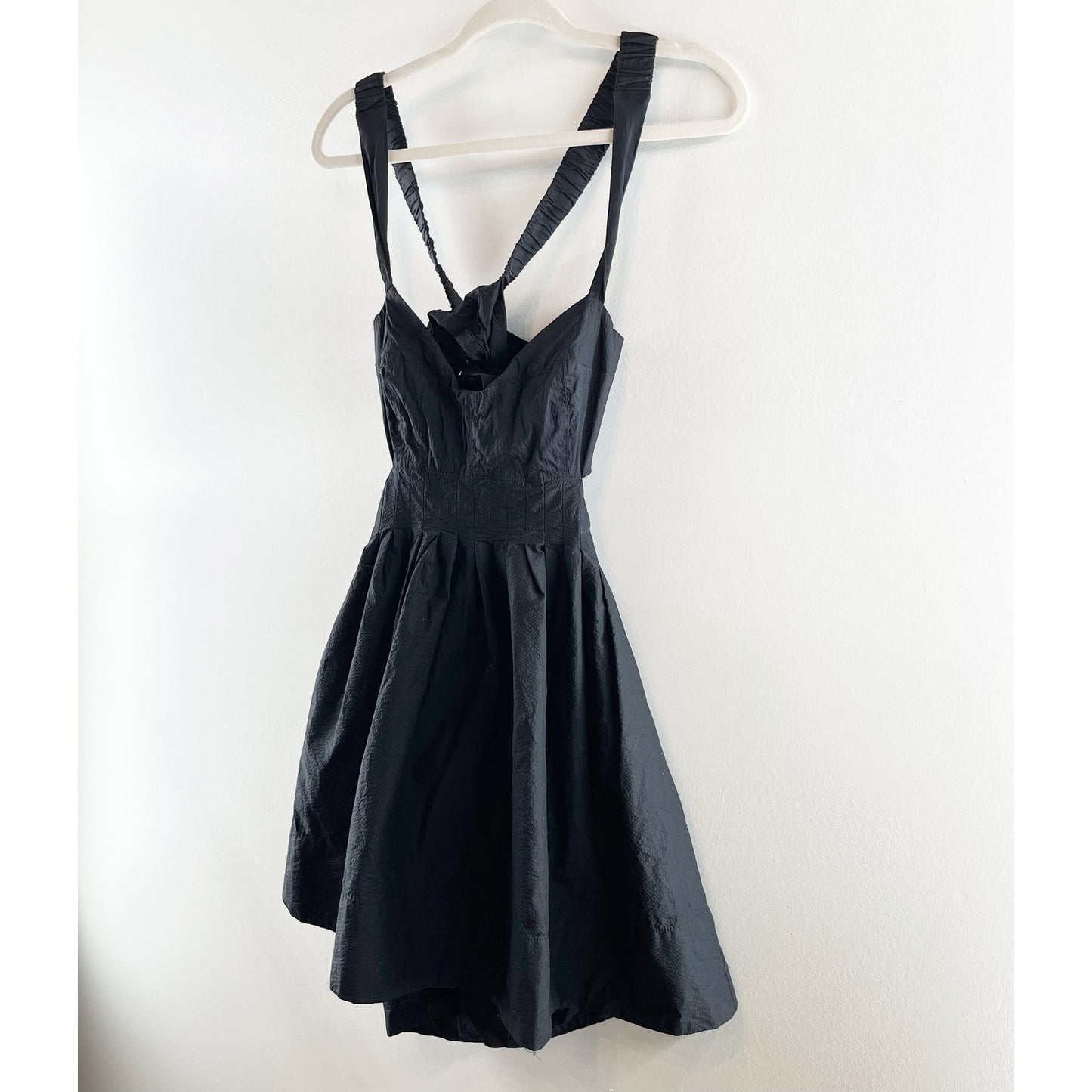 Maeve Anthropologie Fit and Flare Bow X Back Cutout Mini Dress Black 10
