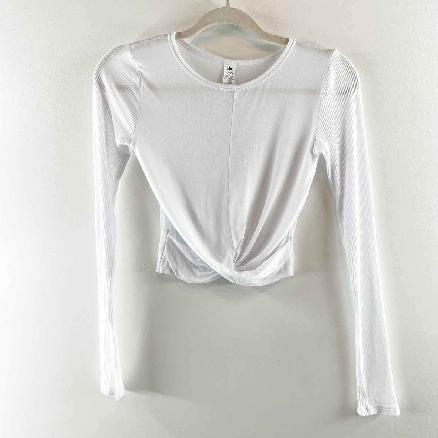 Alo Yoga Cover Long Sleeve Twist Front Top White Small