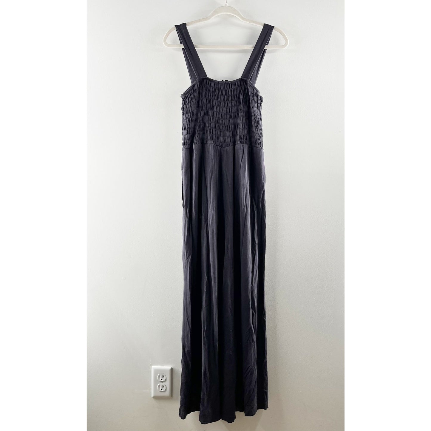Z Supply Smocked Square Neck Wide Leg Jumpsuit Gray Medium