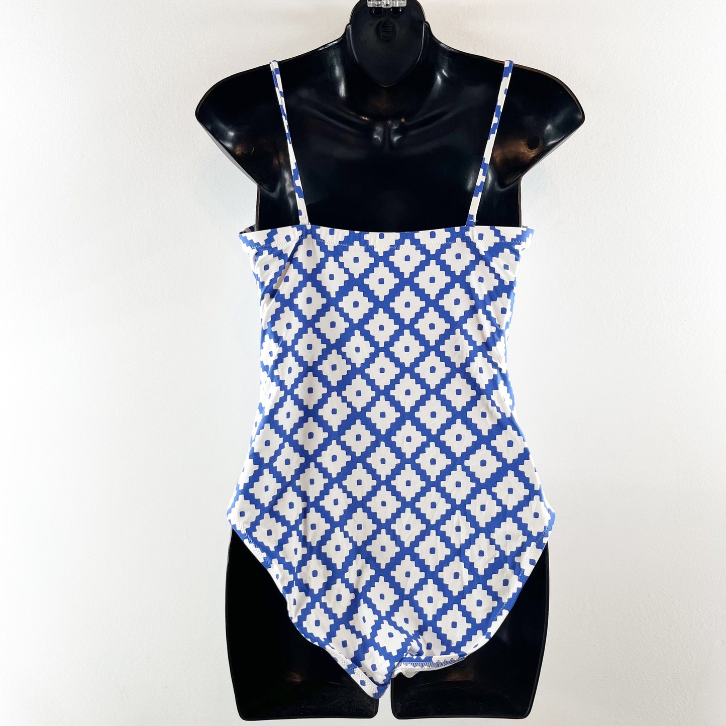J. Crew x SZ Blockprints Geo One Piece Swimsuit Bathing Suit Blue White 8