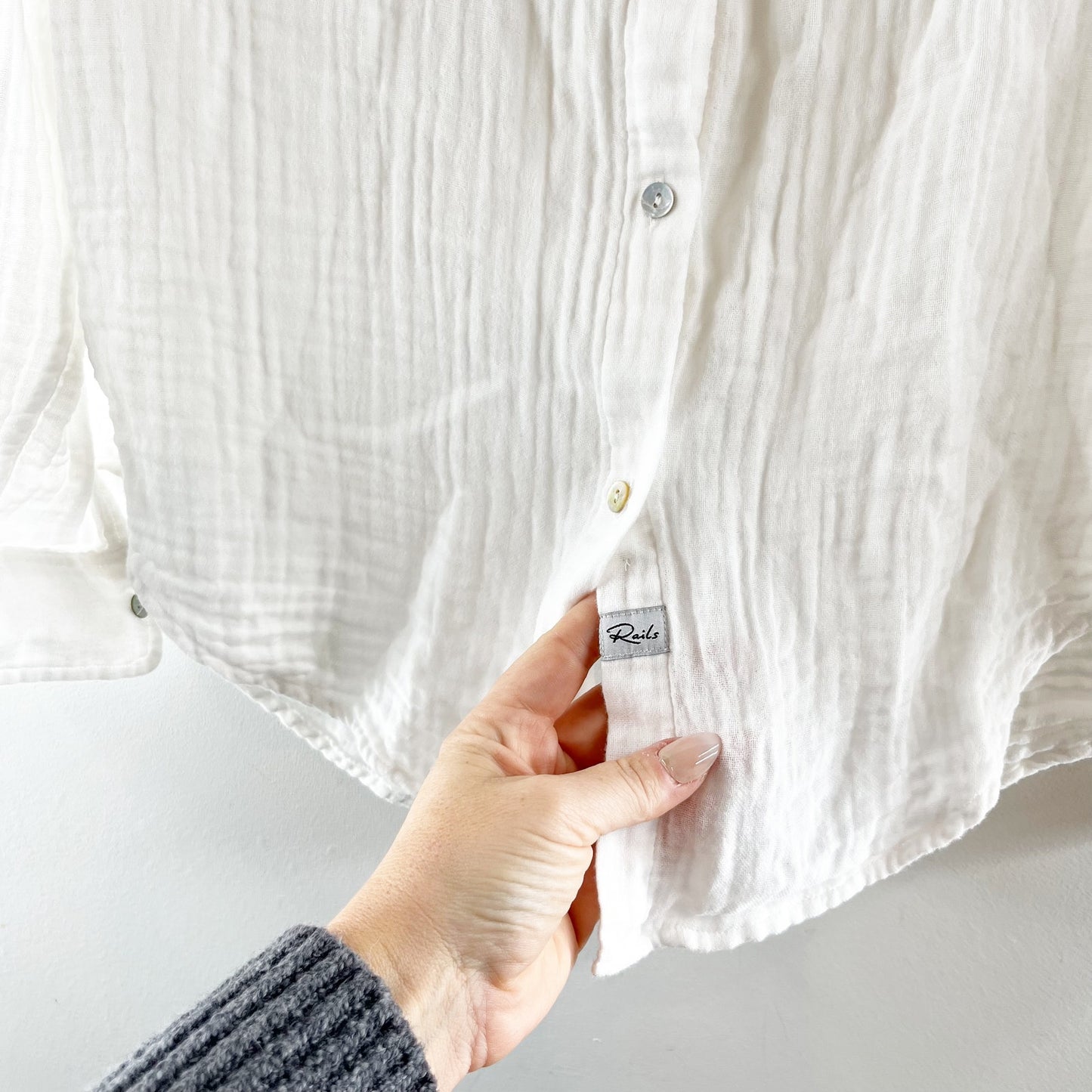 Rails Ellis 100% Cotton Gauze Long Sleeve Button-Up Shirt Top White XS