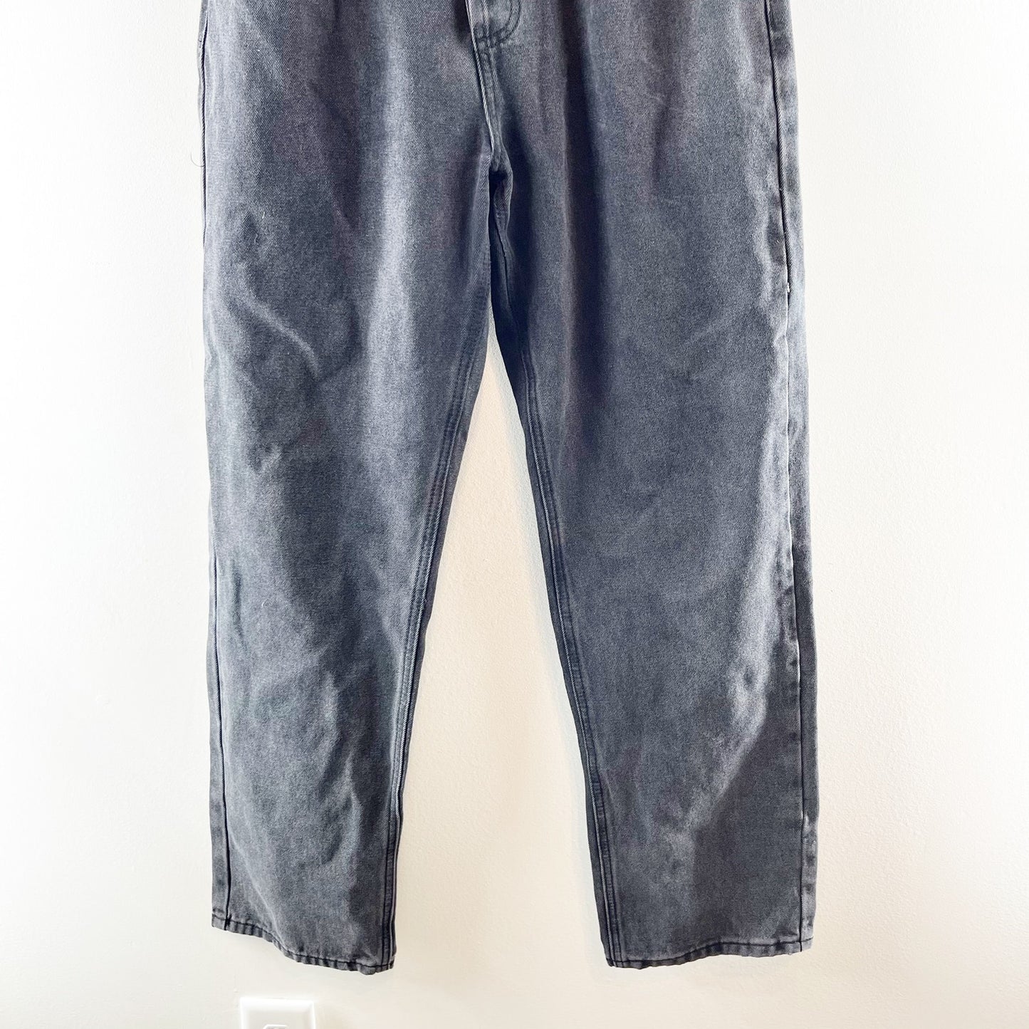 Princess Polly High Rise Crossover Waist Button Fly Straight Leg Jeans Black 6