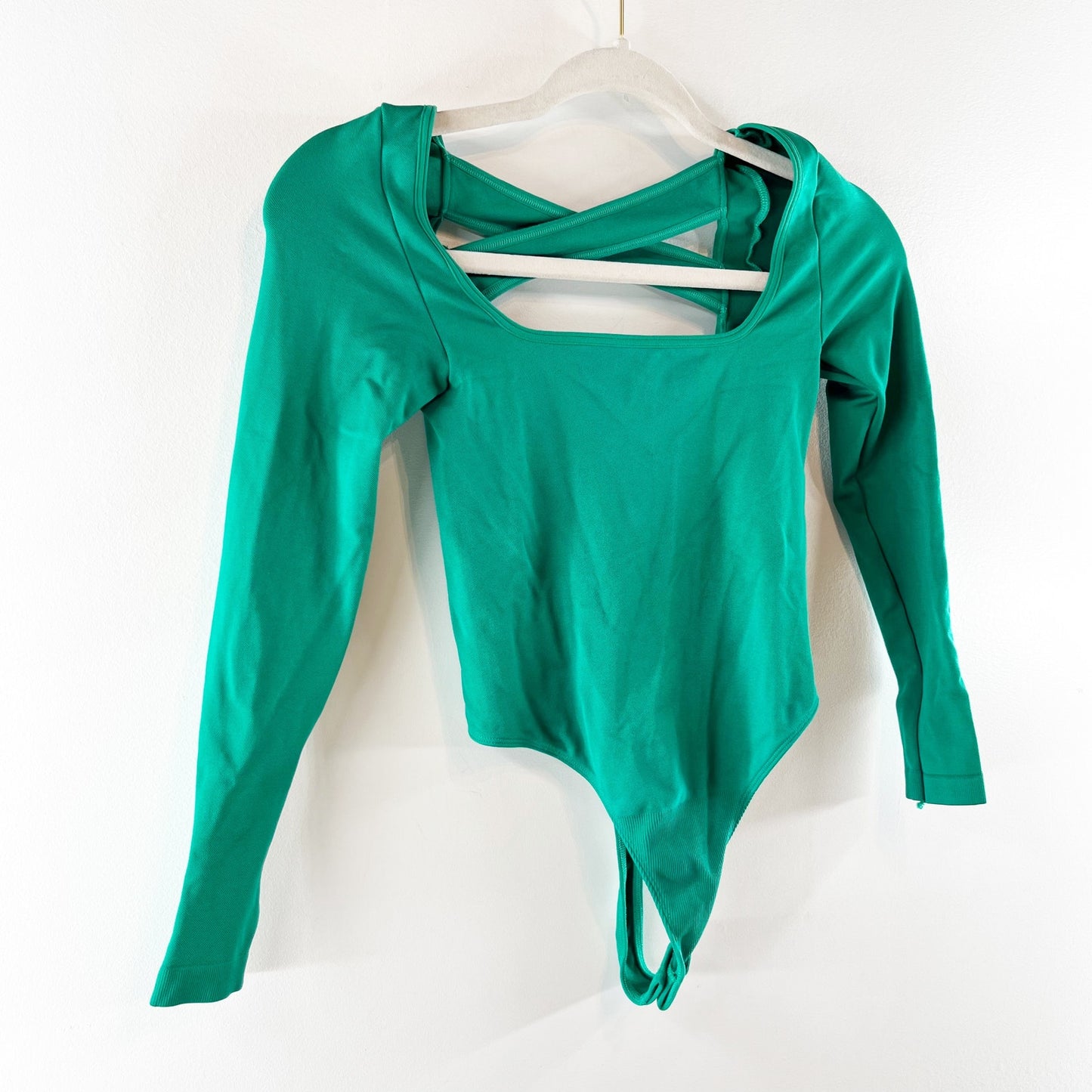 Anthropologie The Viviette Long Sleeve Strappy Back Bodysuit Green XXS / XS