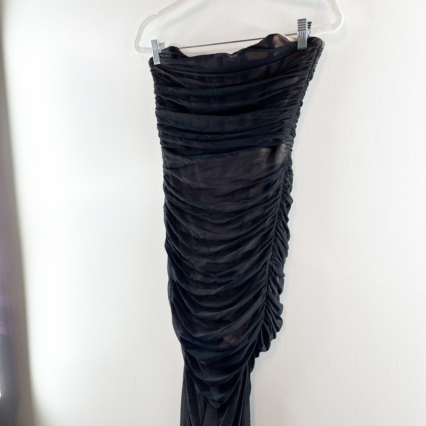 Nookie Strapless Mesh Eden Asymmetrical Maxi Dress Black XL