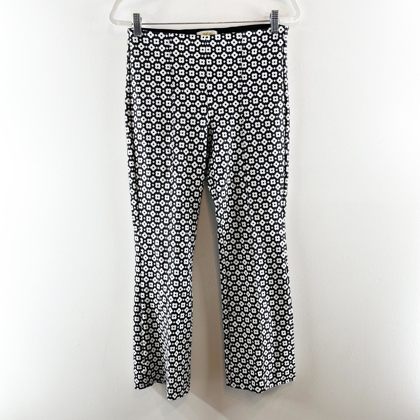 Maeve Anthropologie Kick Flare Daisy Printed Pull On Pants Black White Small