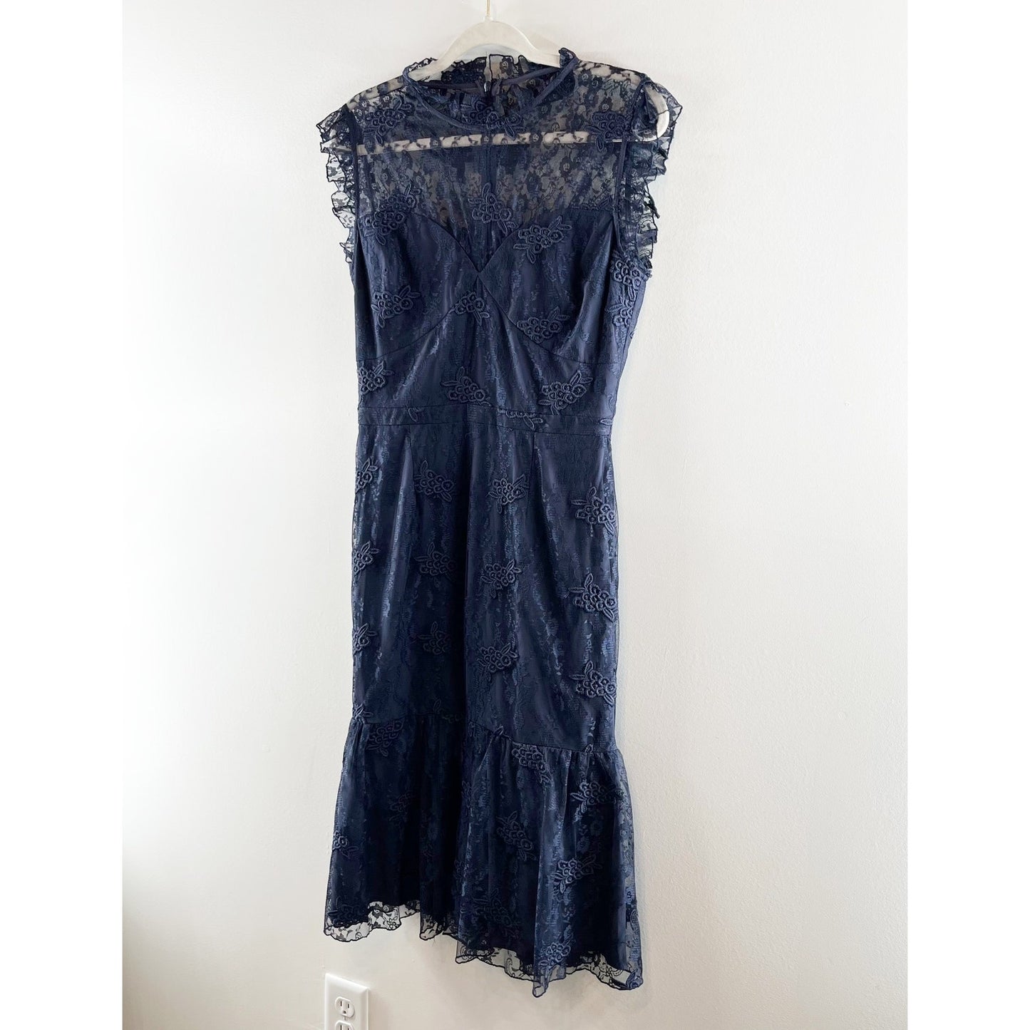 Chelsea 28 Lace High Neck Tiered Sweetheart Neckline Dress Navy Blue 8