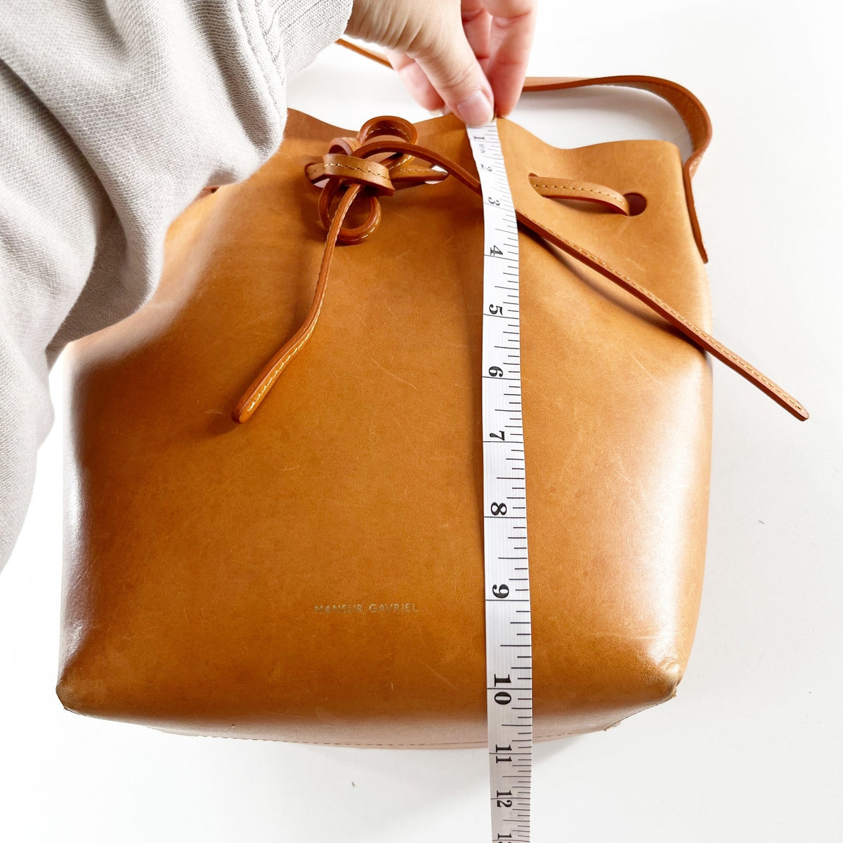 Mansur Gavriel Leather Crossbody Bucket Bag Purse Cognac Brown Tan