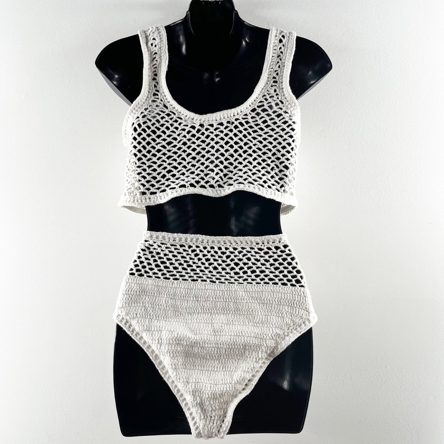 Beach Riot Andy Crochet Swim Top & Wyatt Crochet Bottom Set White L / XL