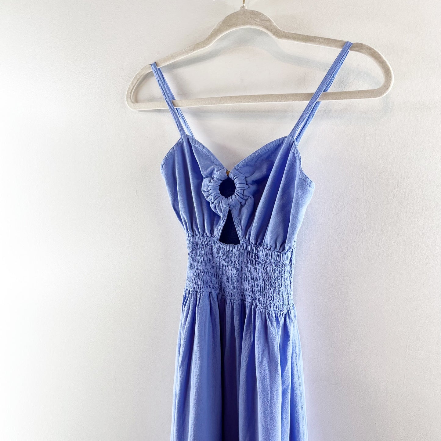 Blanco by Nature Nora Smocked Waist Tiered Cutout Maxi Dress Azure Blue Medium