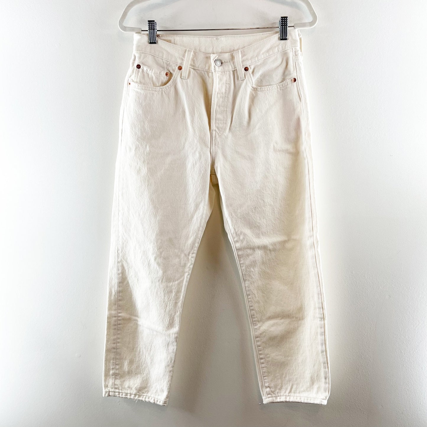 Levi's 501 Original Cropped High Rise Cotton Button Fly Jeans Ecru White 28