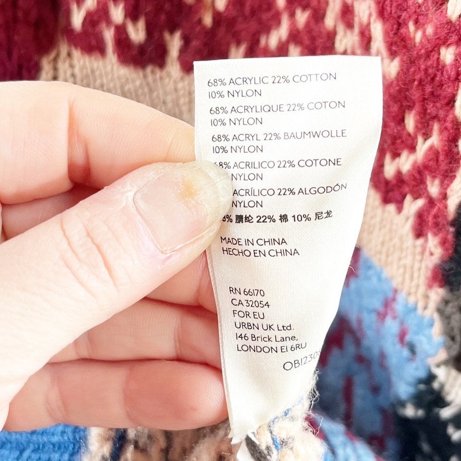 Free People Patched Argyle Long Sleeve Patchwork Mini Dress Ivy League M / L