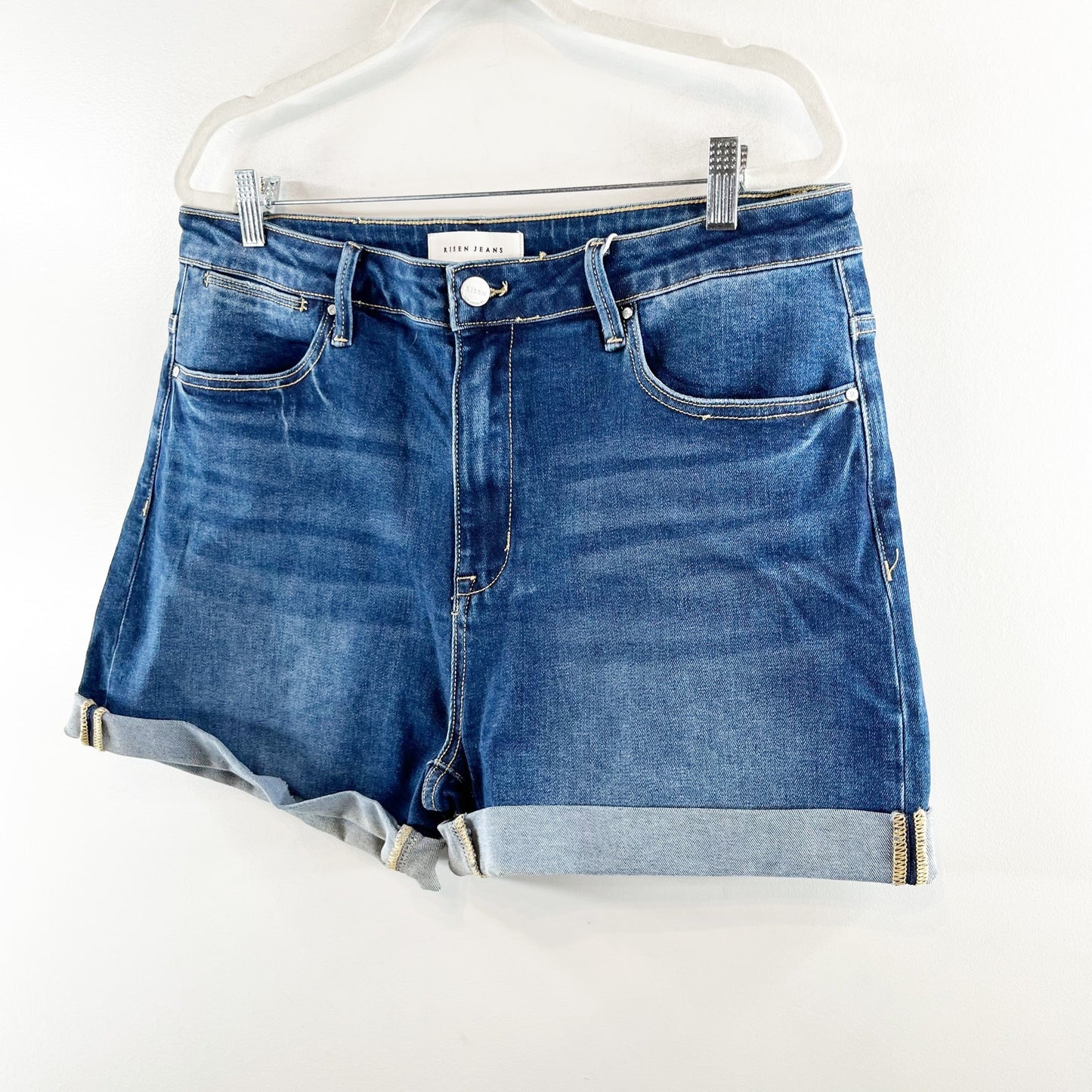 Risen High Rise Cuffed Denim Jean Shorts Blue 2X