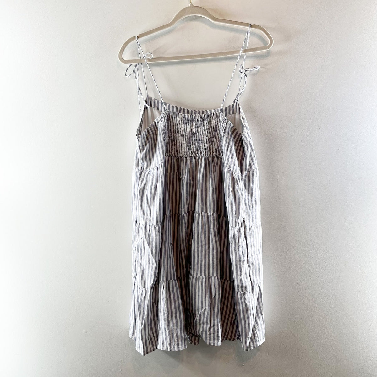 Abercrombie Tie Strap Striped Tiered Mini Babydoll Dress Blue White Large