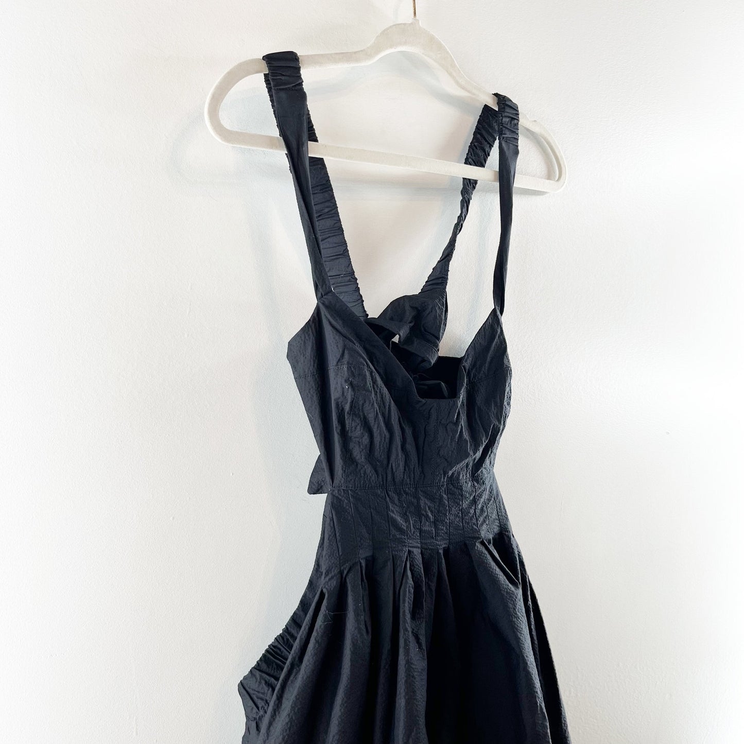 Maeve Anthropologie Fit and Flare Bow X Back Cutout Mini Dress Black 10