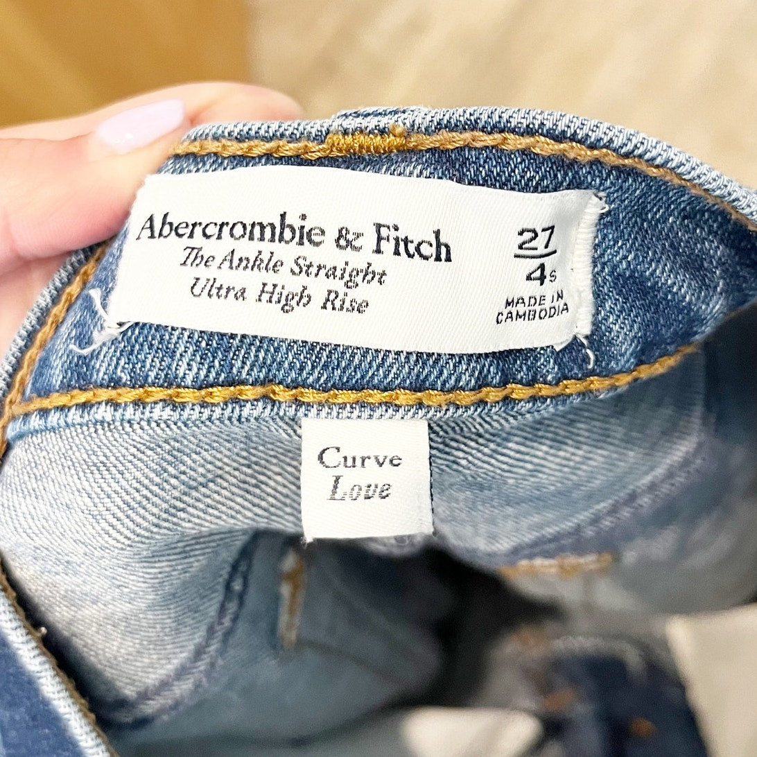 Abercrombie & Fitch The Ankle Straight Ultra High Rise Jeans Curve Love Blue 4 S