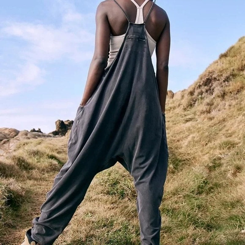 Free People Hot Shot One Piece Jumpsuit Onsie Washed Black Gray Large