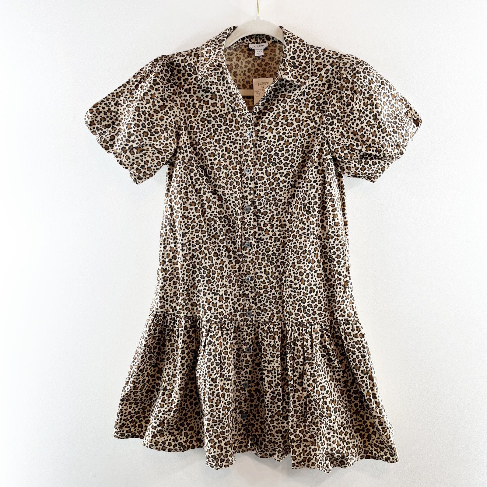 J. Crew Bubble Short Puff Sleeve Button Up Drop Waist Leopard Print Mi –  Baystate Boutique & Consignment