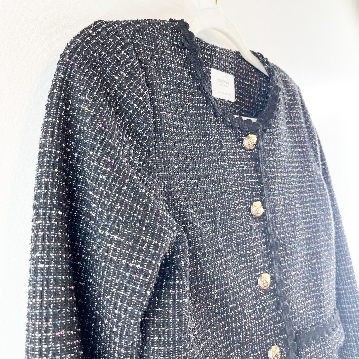 Seraphine Long Sleeve Tweed Cropped Blazer Jacket Black 2