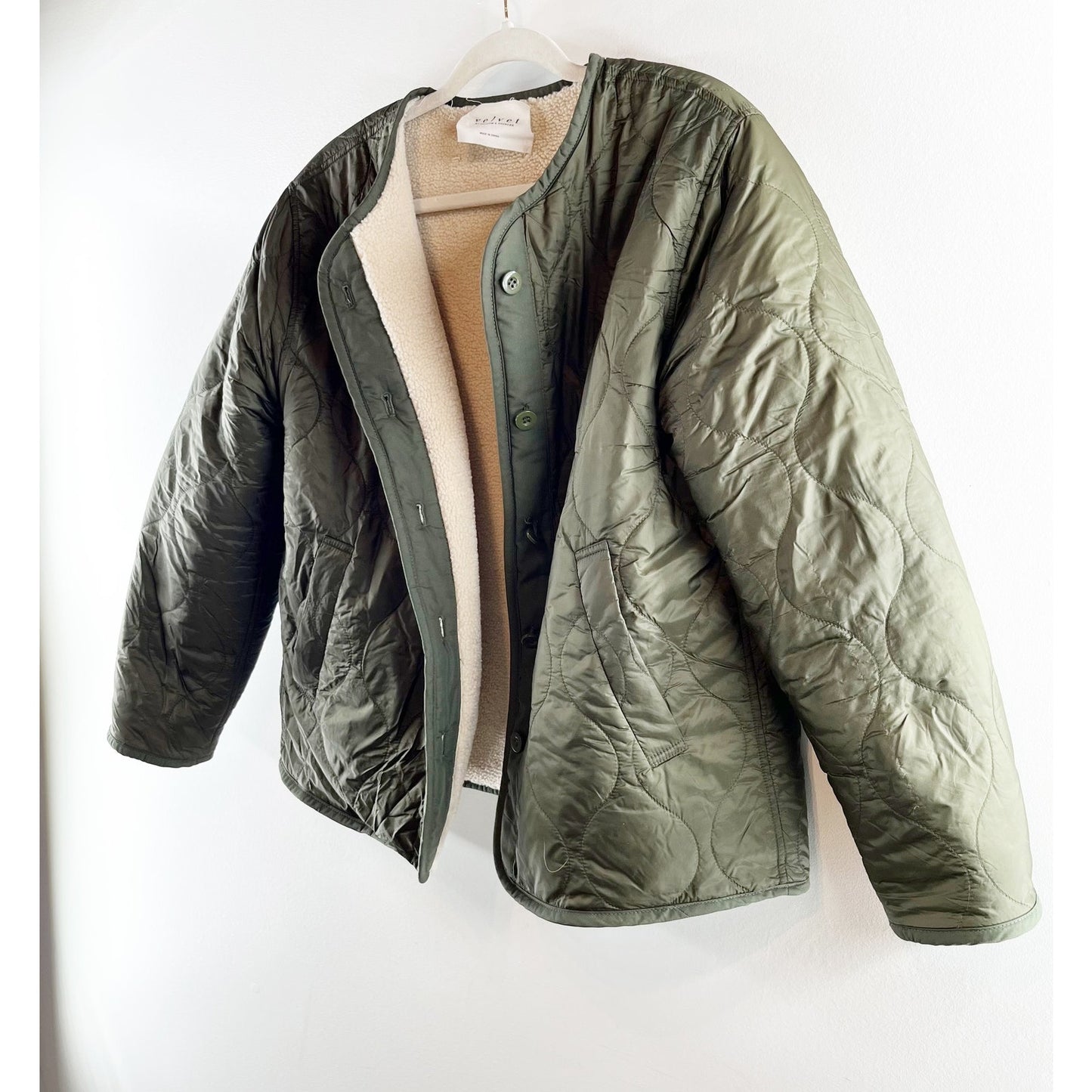 Velvet Graham and Spencer Quilted Marissa Reversible Sherpa Jacket Green Small